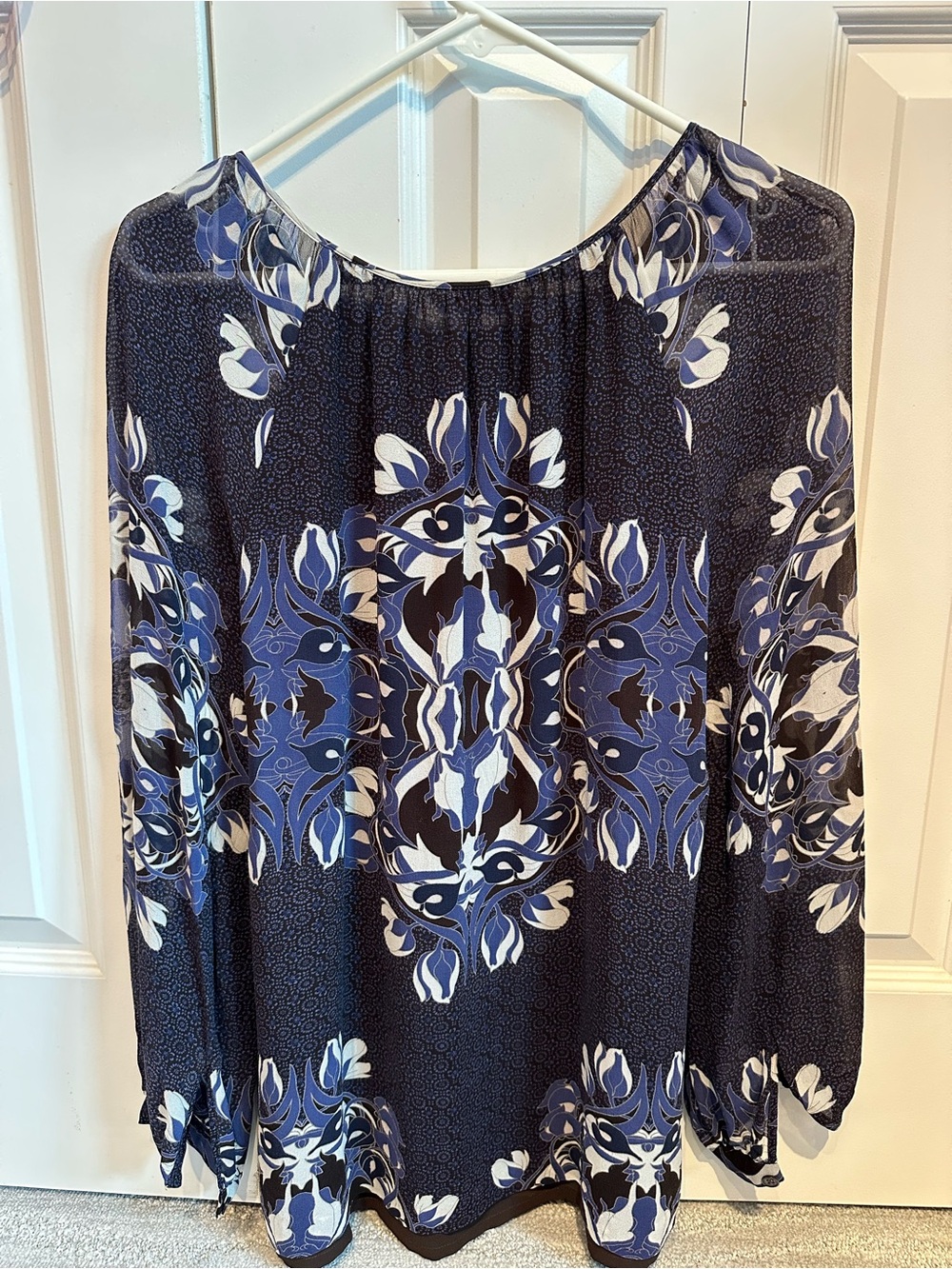 Tory Burch Navy, Blue & White Floral Print Blouse